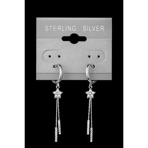 Diamond Pave Starburst Sterling Silver Hoop Drop Earrings